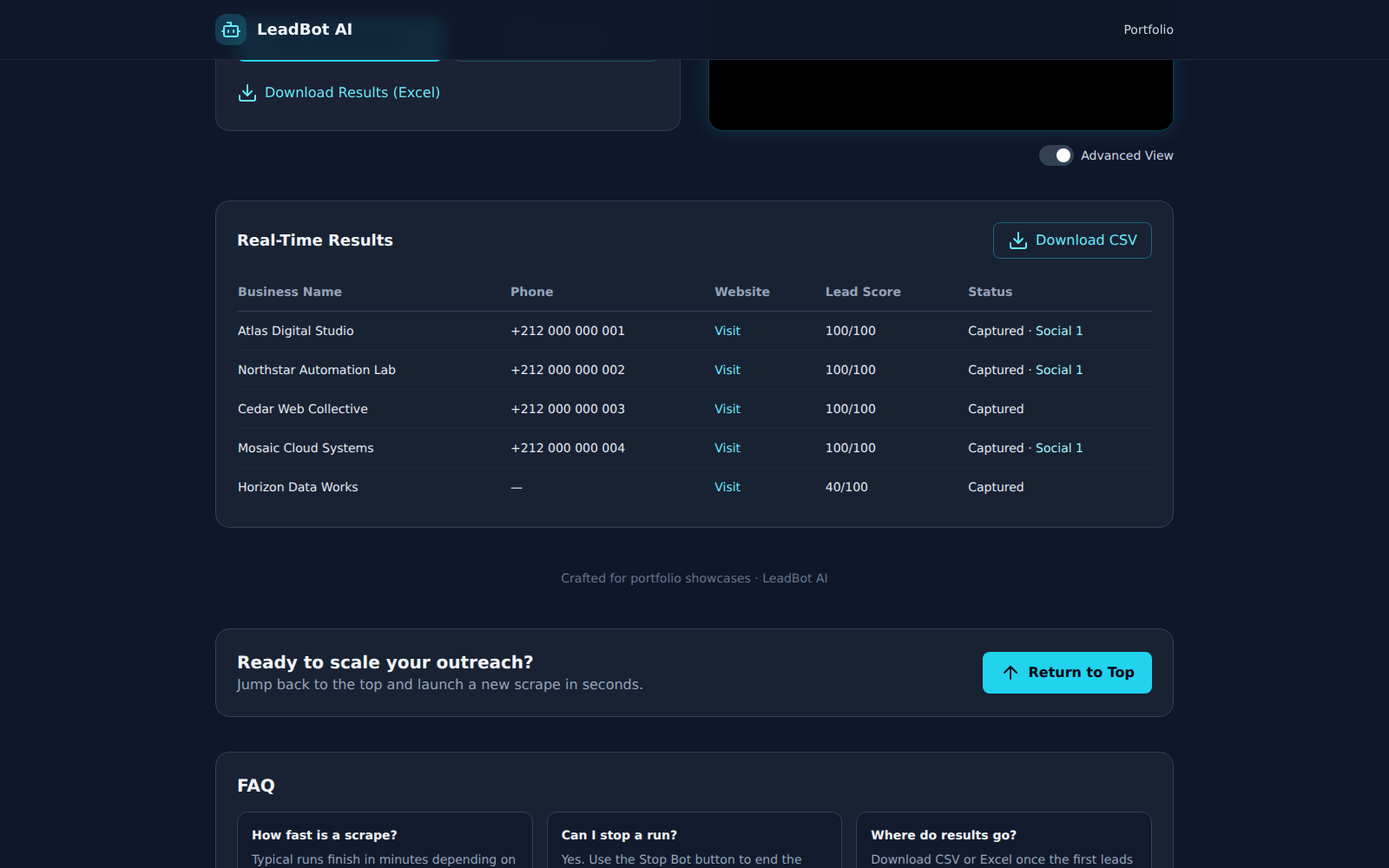 LeadBot structured results